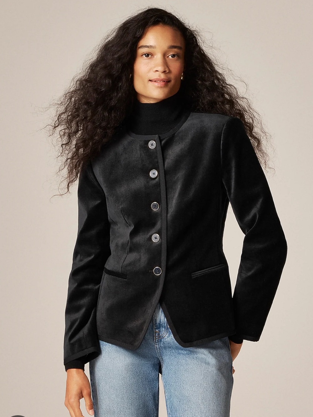 J. Crew Cora lady jacket in velvet - Black Velvet Button-Front Blazer